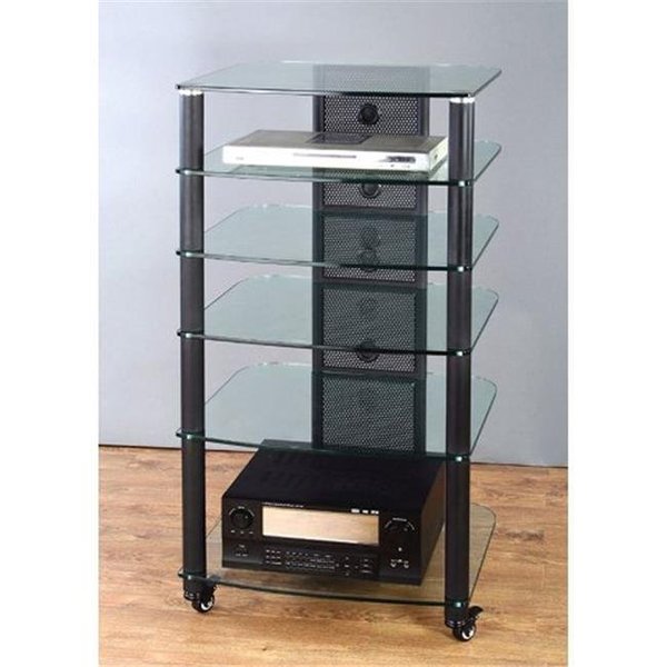 Vti Manufacturing VTI Manufacturing NGR406BW Black Poles 6 Clear Glass Shelves AV Stand NGR406BW